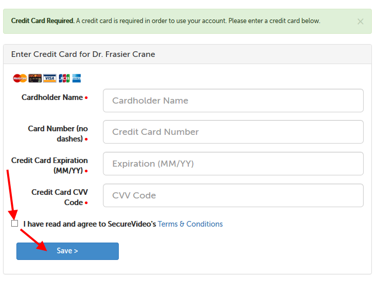 Credit card entry.