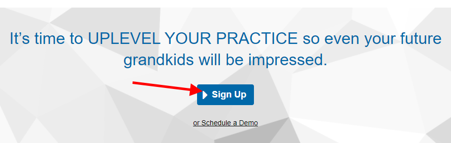 Arrow pointing at the "Sign Up" button