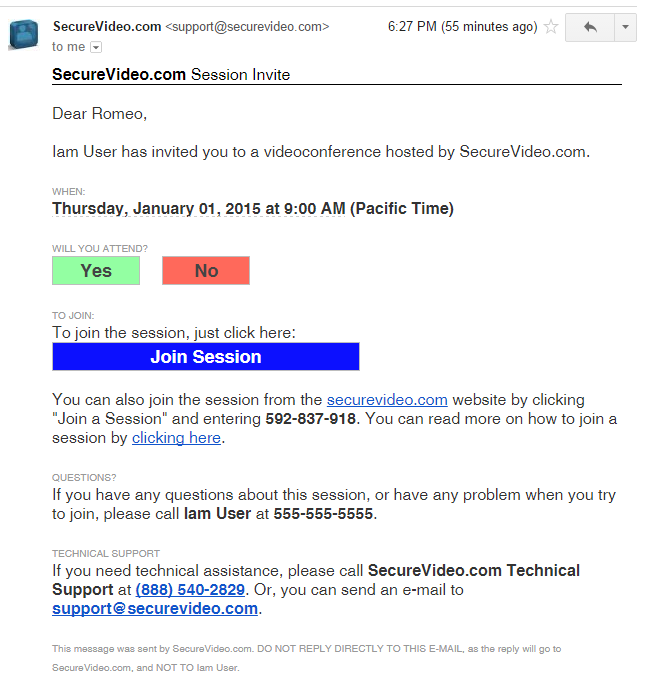 Sample videoconferencing invitation