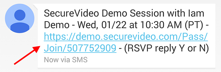 Join link in the text message invite
