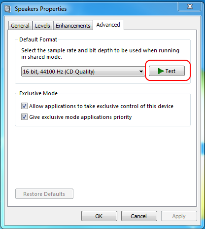 Screencap showing where the test button is.