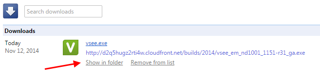 Screencap showing Show in folder