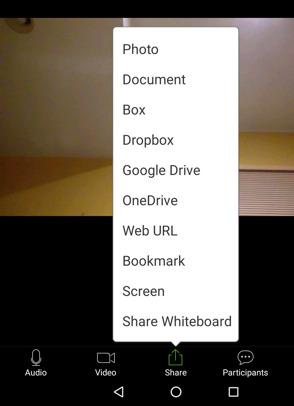 List of content that can be shared on Android tablet