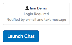 Participant panel (name, chat code, and notification method), and "Launch Chat" button
