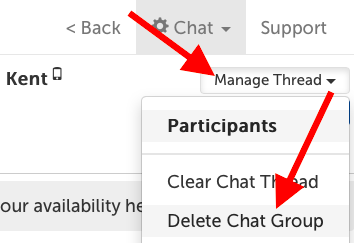 Manage Thread -> Delete Chat Group