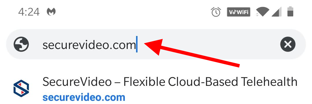 Arrow pointing at "securevideo.com" in URL bar